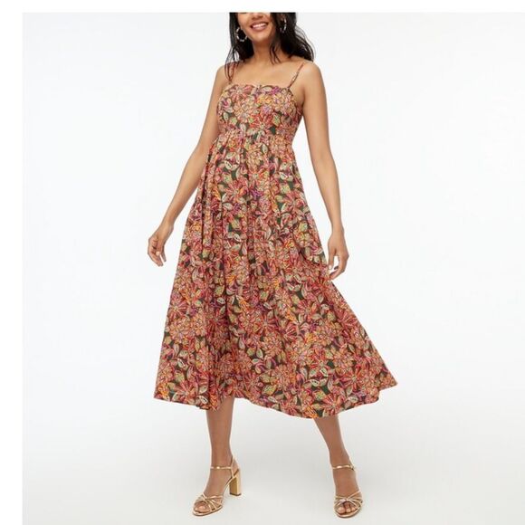 J. Crew 100% Cotton Tie Back Muted Multicolor Floral Sleeveless maxi Dress Sz 8 - Picture 1 of 11